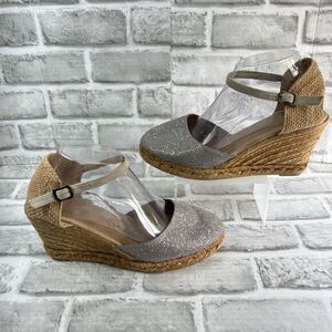 Gaimo Espadrilles Women's EU 41 -US 10 Gray Glitter Wedge Ankle Strap Sandals